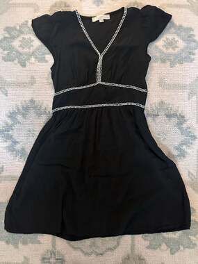LOFT Braided V-Neck Flutter Sleeve Black Mini Dress